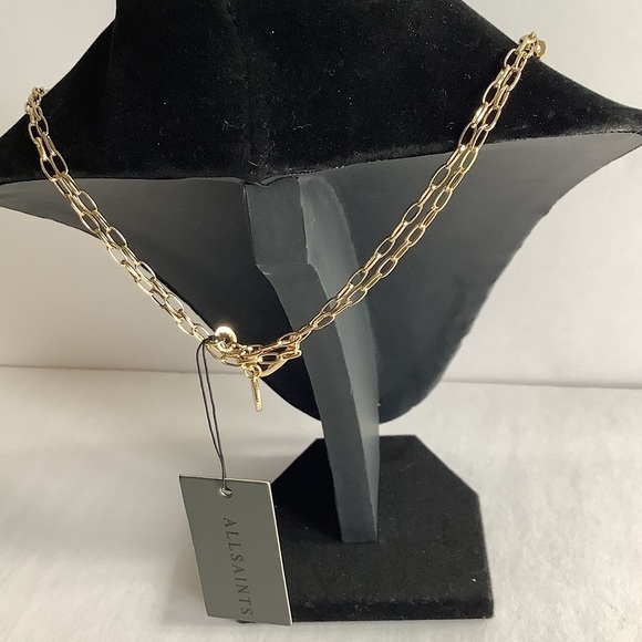 All Saints Two Row Bead & Chain Y Necklace In Blush New - Picture 3 of 4